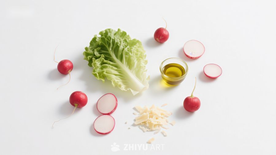 生菜萝卜橄榄油食材摆拍