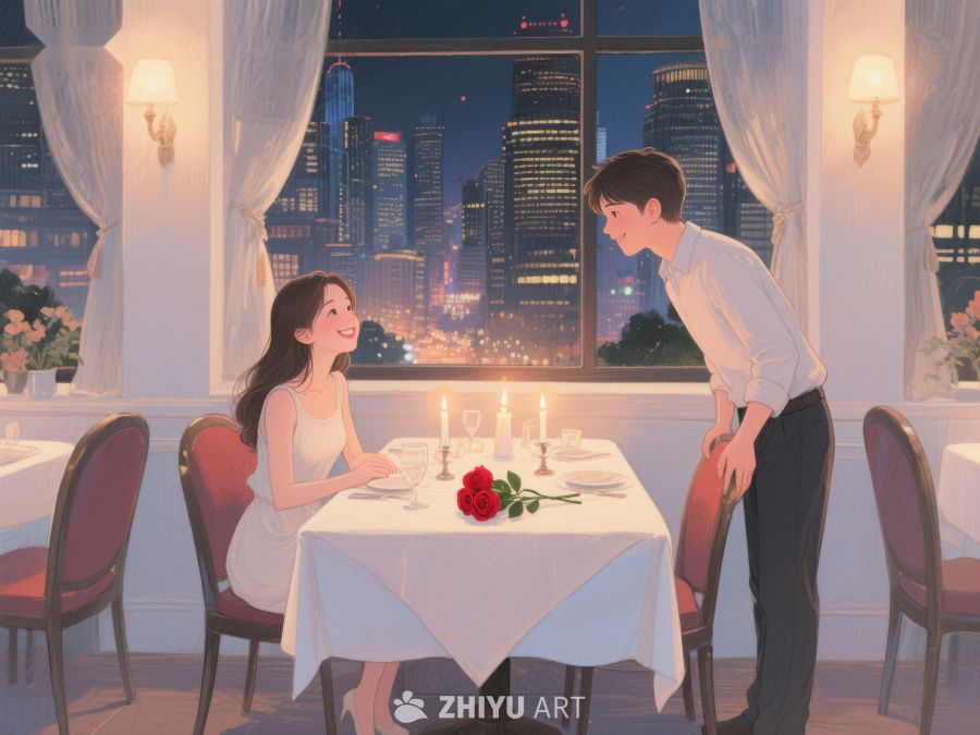 浪漫晚餐，情侣对视 428