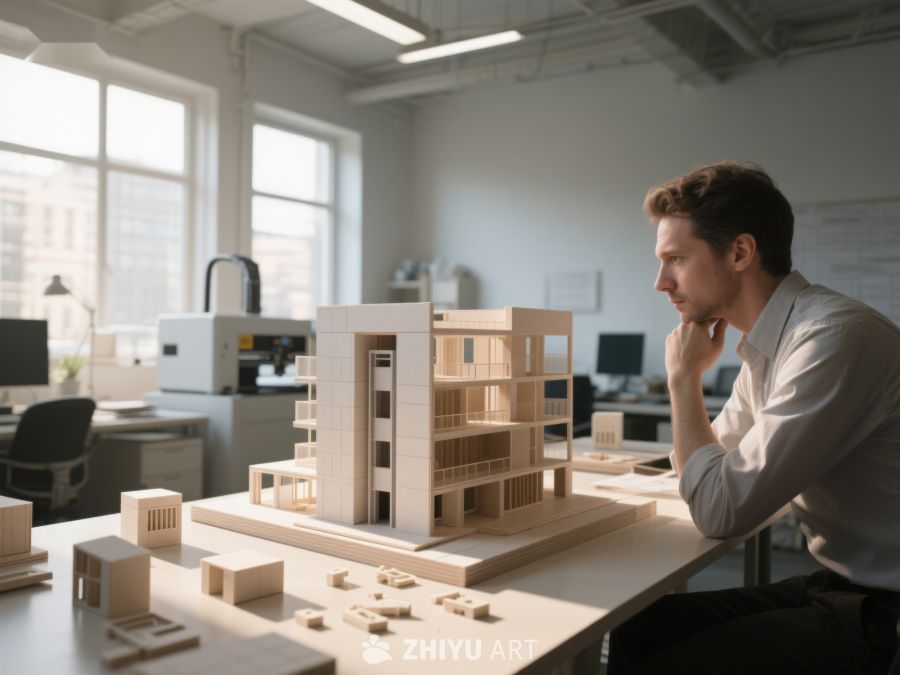 建筑师专注审视建筑模型 158