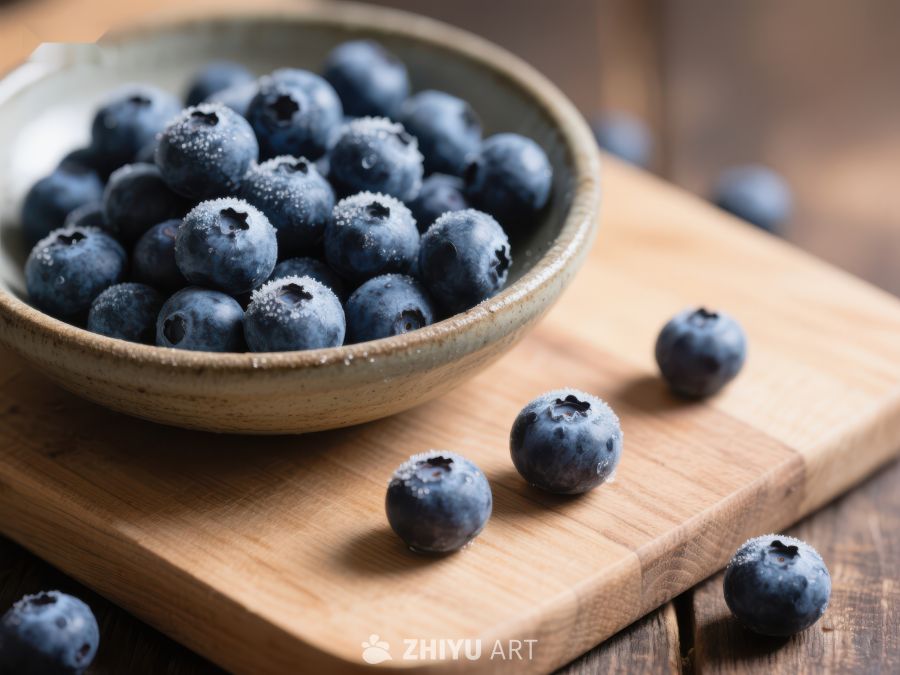 新鲜蓝莓置于木盘之上 692
