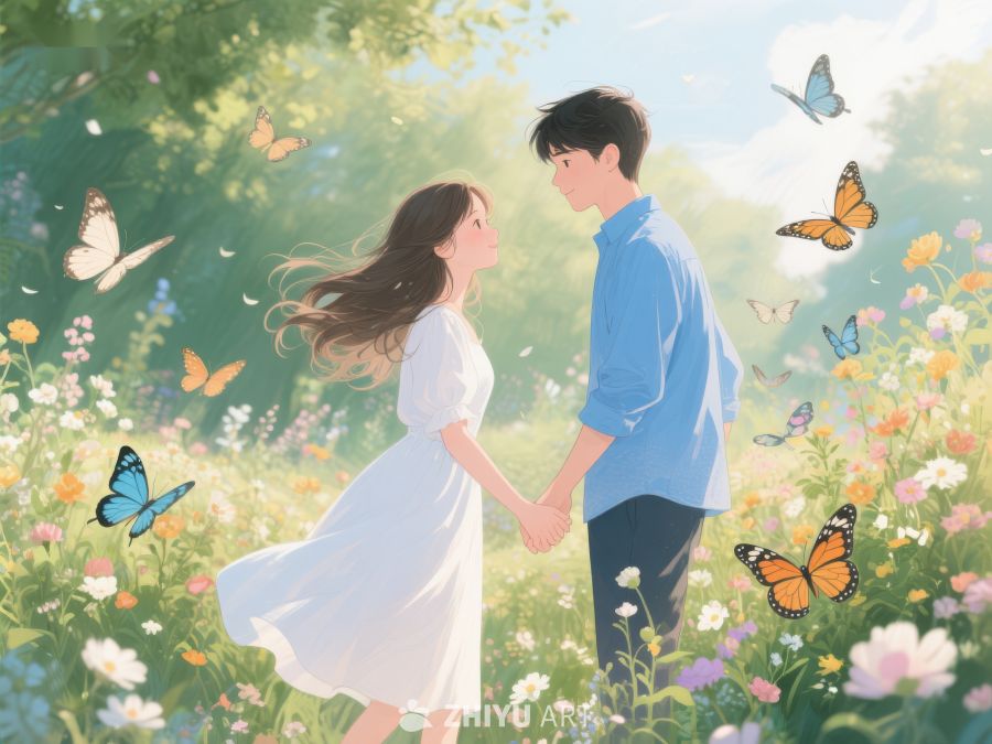 花海中牵手的恋人 350