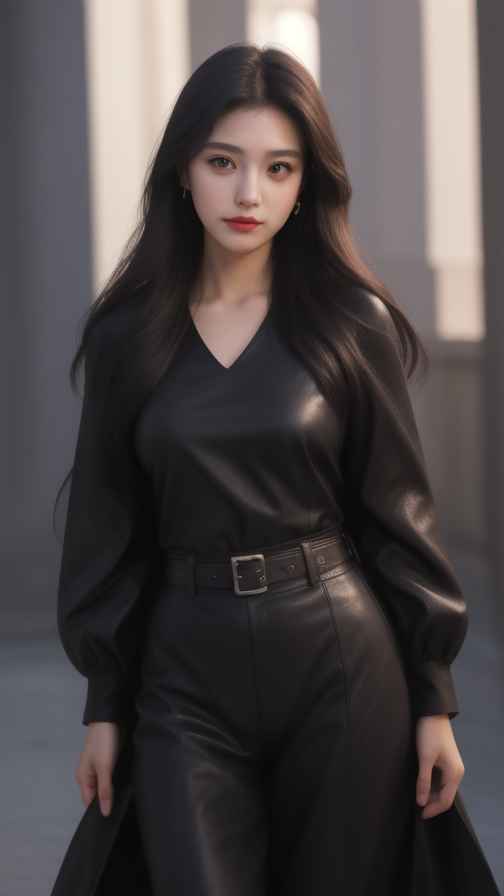 黑色皮衣美女