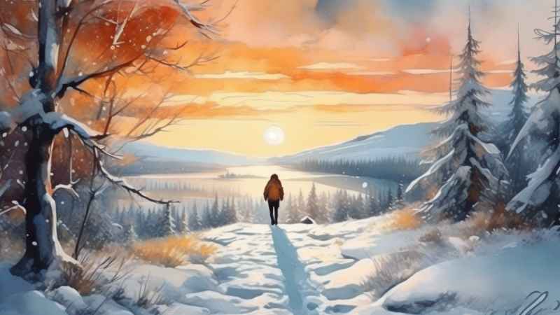 冬季背景图插画雪山雪景 120
