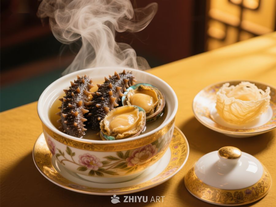 热气腾腾的海参鲍鱼炖盅 496