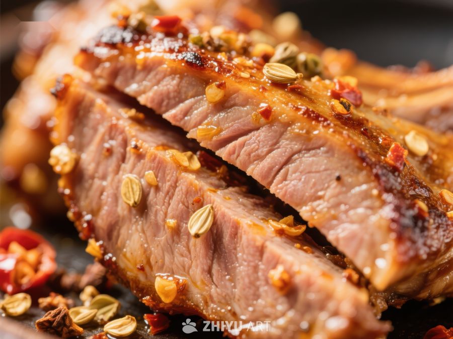 香辣烤肉，撒满胡椒粒