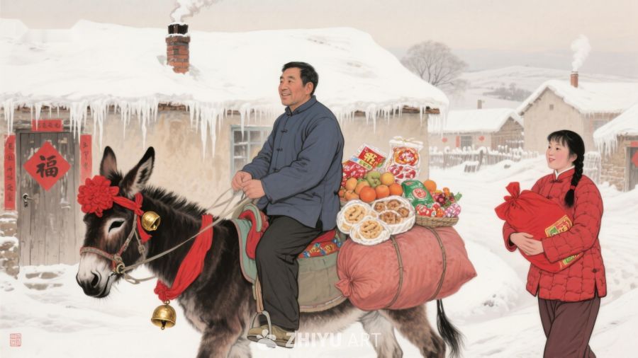 雪中骑驴，温馨乡村年景 1140