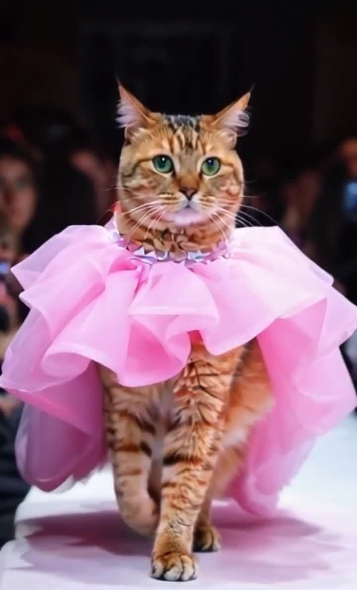 猫咪走秀粉裙装