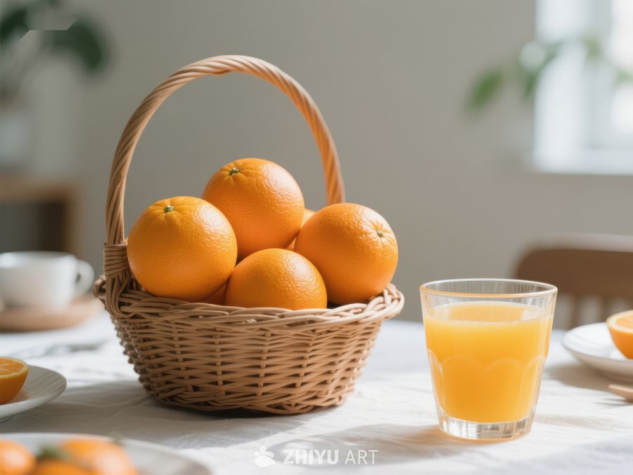 橙子篮与果汁杯的温馨早餐 33