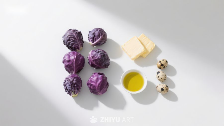 紫甘蓝与食材静物摆拍
