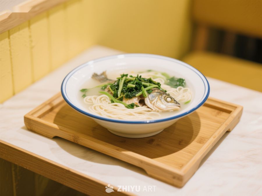 清汤鱼面，点缀香菜 727