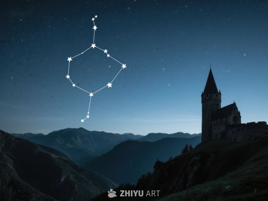 夜空星座与山间古塔 411