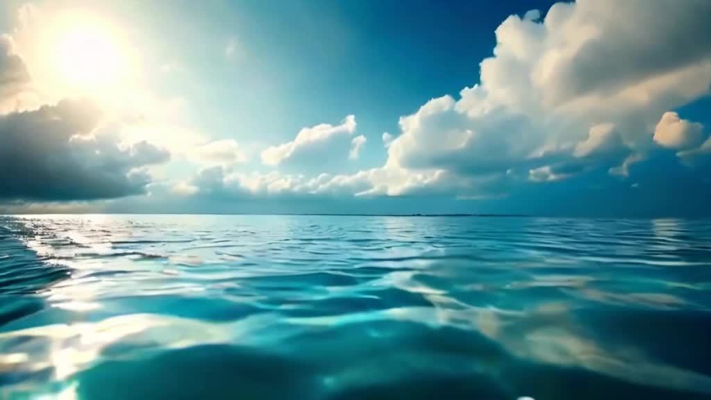 这幅图像展示了一片宁静的天空和平静的海水。广阔无垠