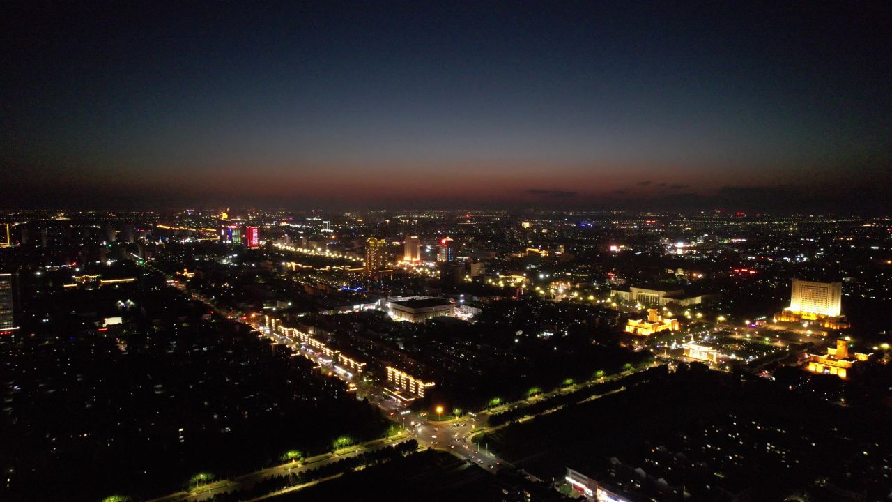  山东东营城市夜景灯光交通航拍