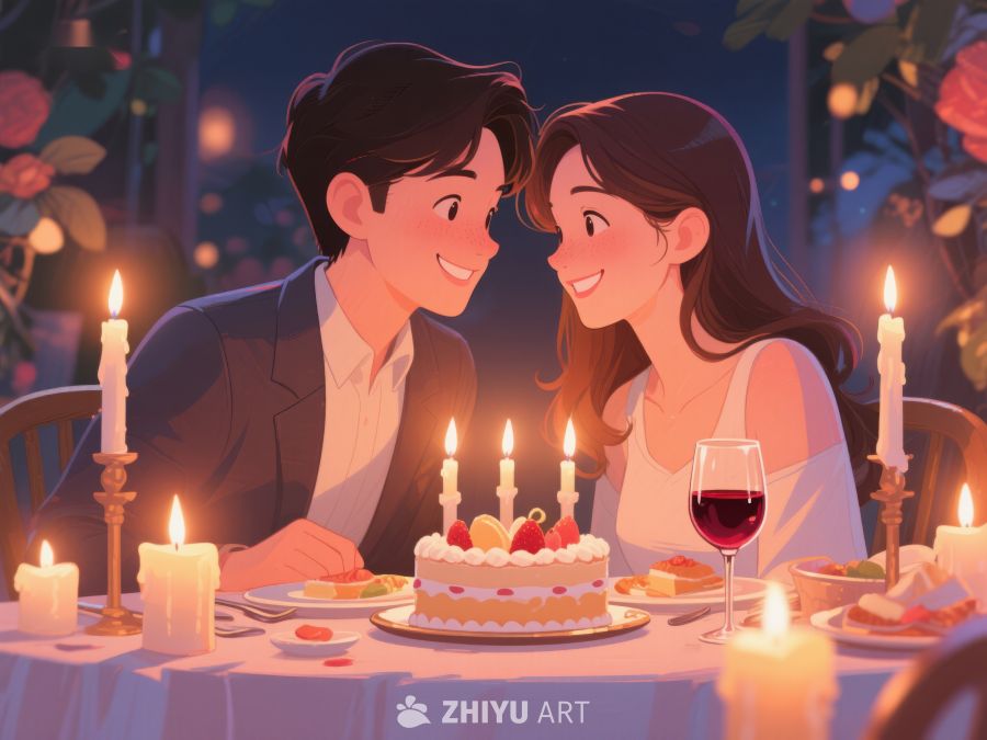 浪漫烛光晚餐，情侣共庆甜蜜时刻 459
