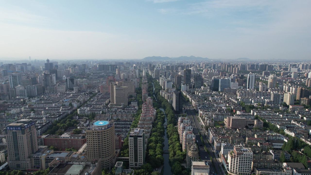 浙江杭州城市风光航拍 