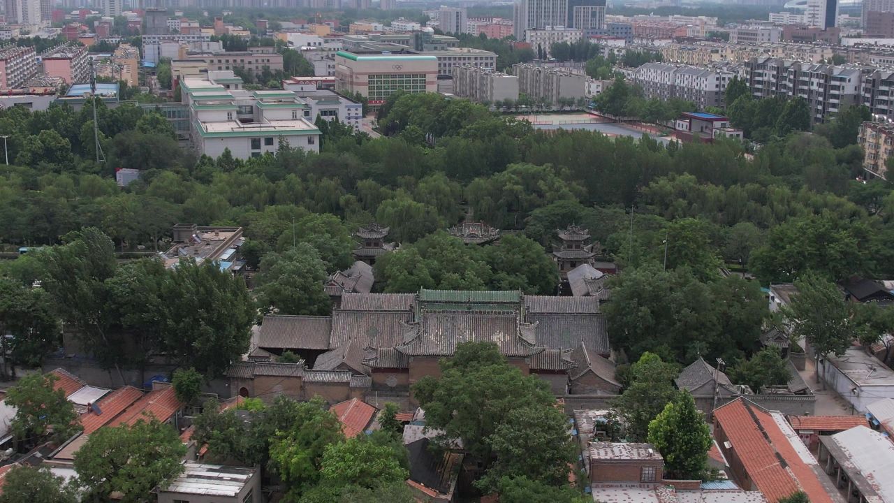 山东聊城古城中华水上古城航拍