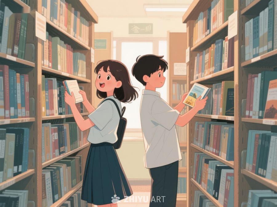 图书馆内两人专注阅读 688
