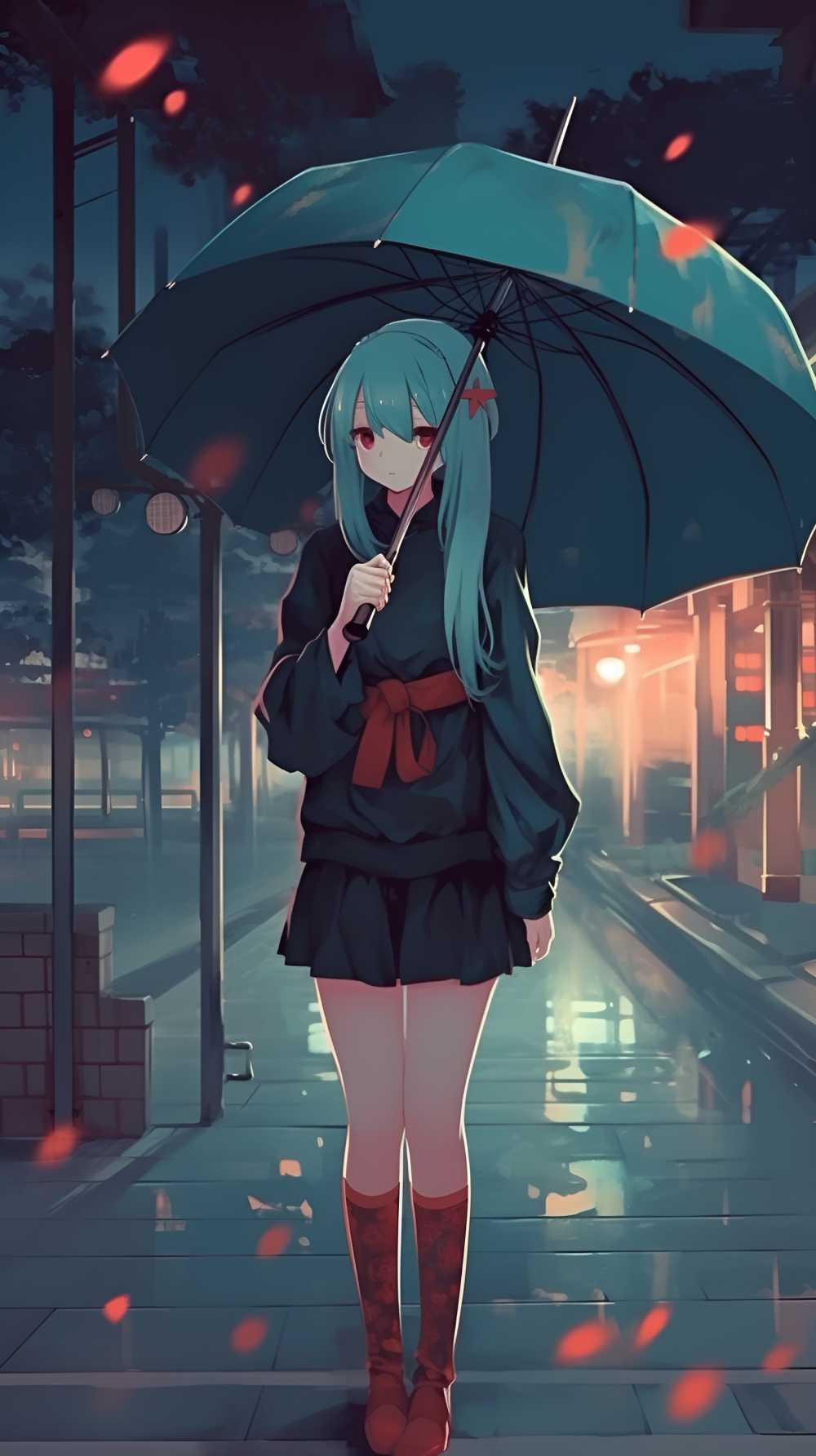 打伞插画女孩伤感的美