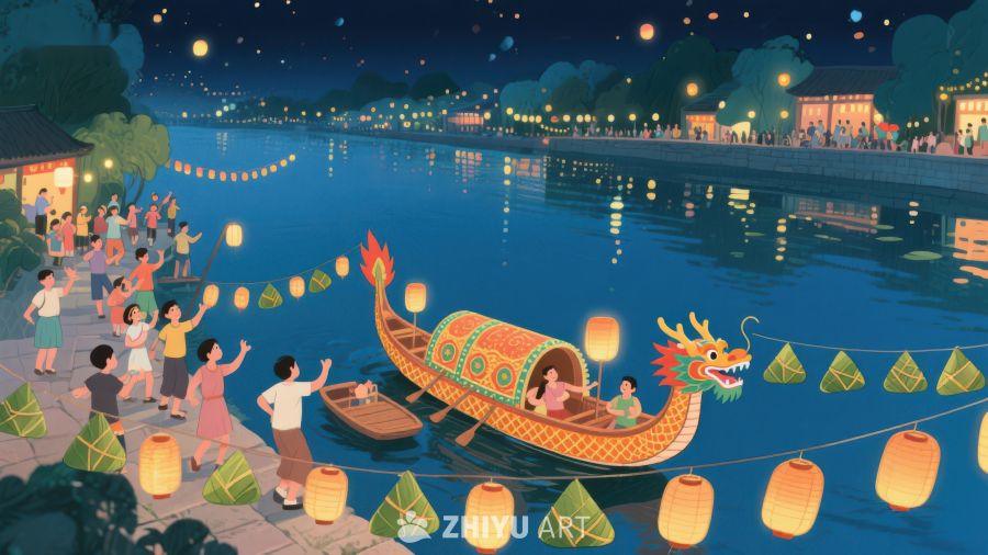 夜景龙舟赛与河畔欢庆 411