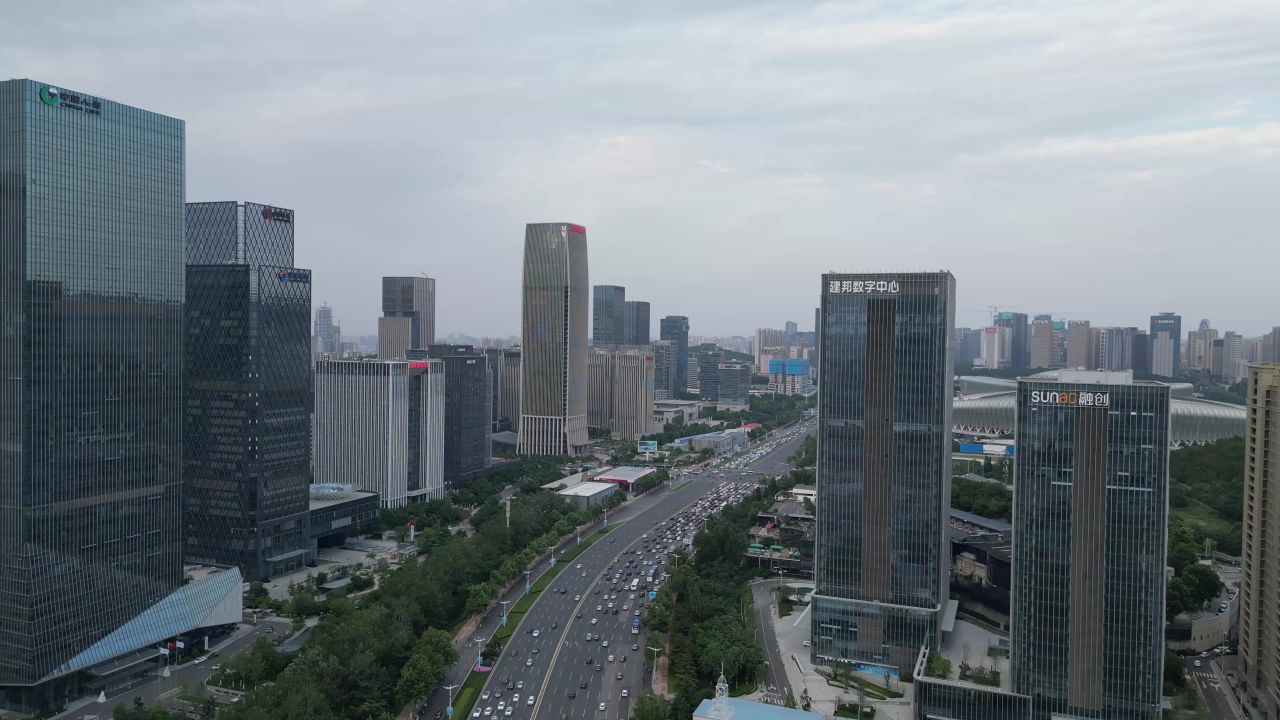 航拍山东济南奥体新城城市建设