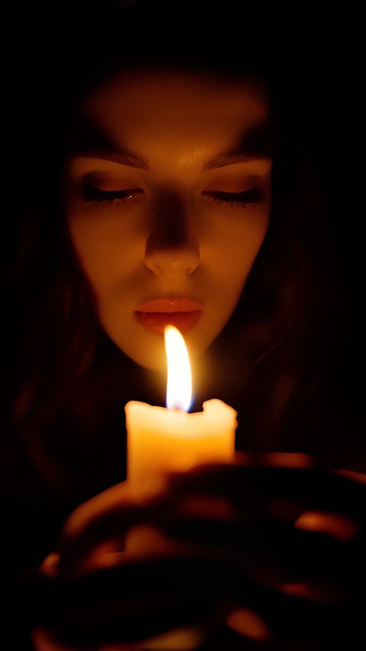 一个女人脸部特写，她闭着眼睛，嘴唇微张，双手捧着一