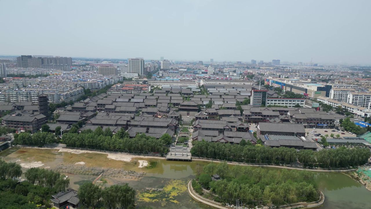 航拍山东潍坊青州古城5A景区