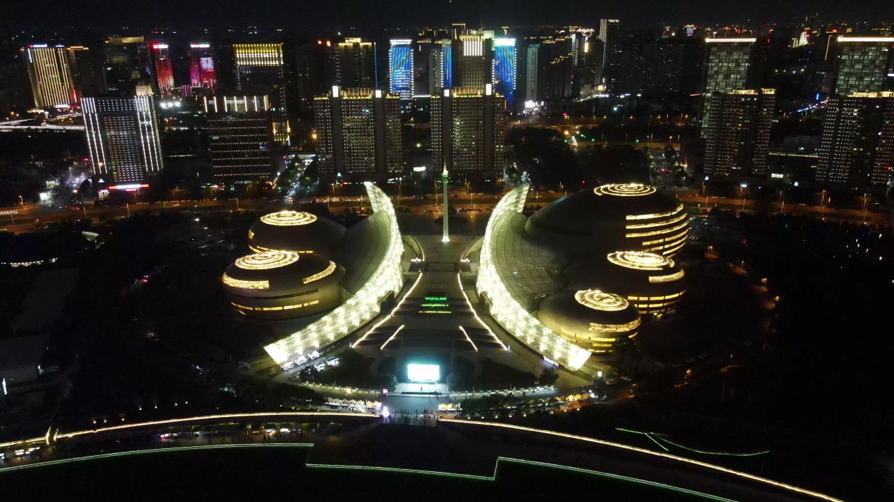 河南郑州文化艺术中心建筑航拍  