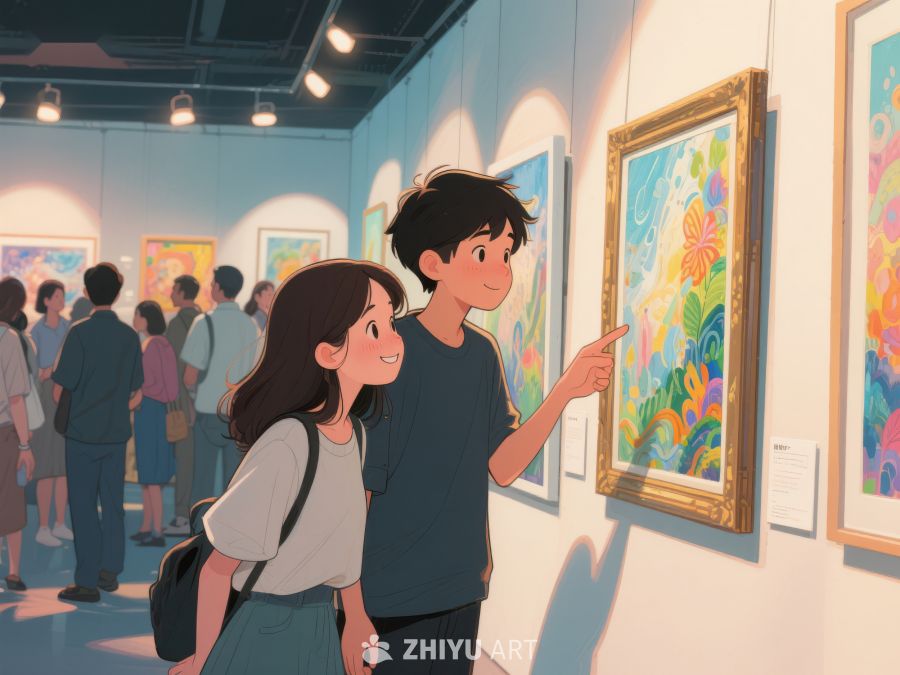 艺术馆内，两人欣赏画作 1008