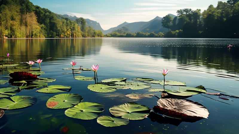 湖面上漂浮着几朵水莲 9