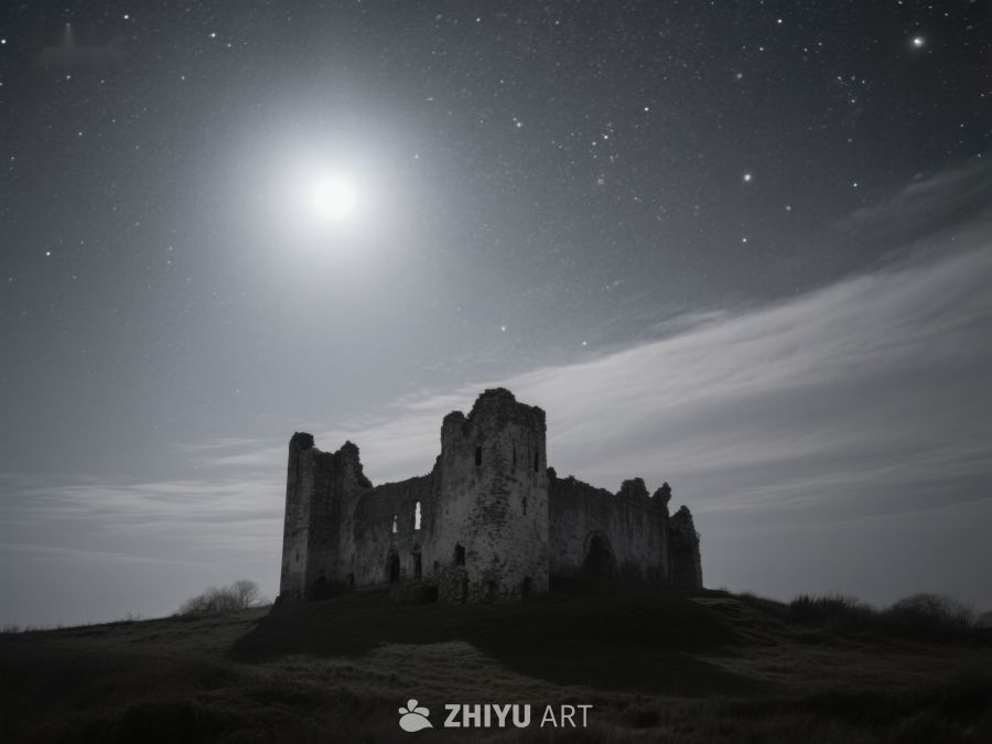 月光下的古老城堡遗迹 560