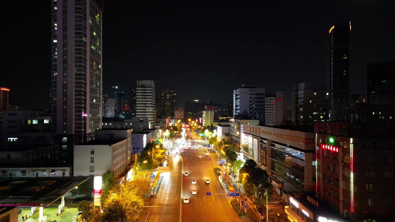 昆明城市夜景交通航拍