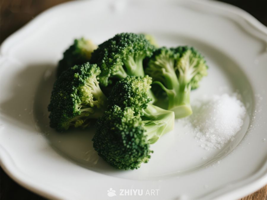 盘中西兰花与盐粒 217