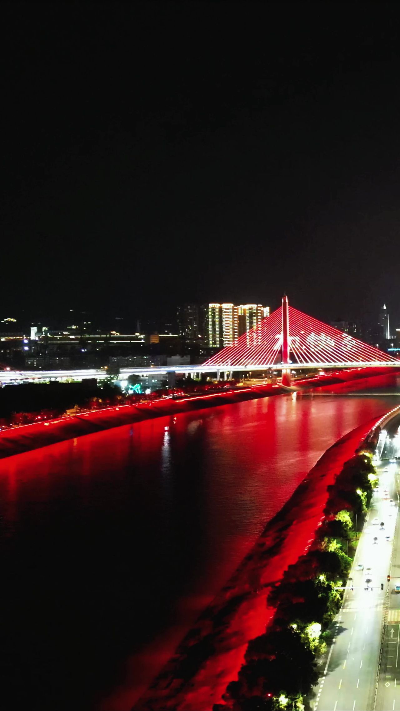  湖北宜昌城市夜景灯光竖屏航拍