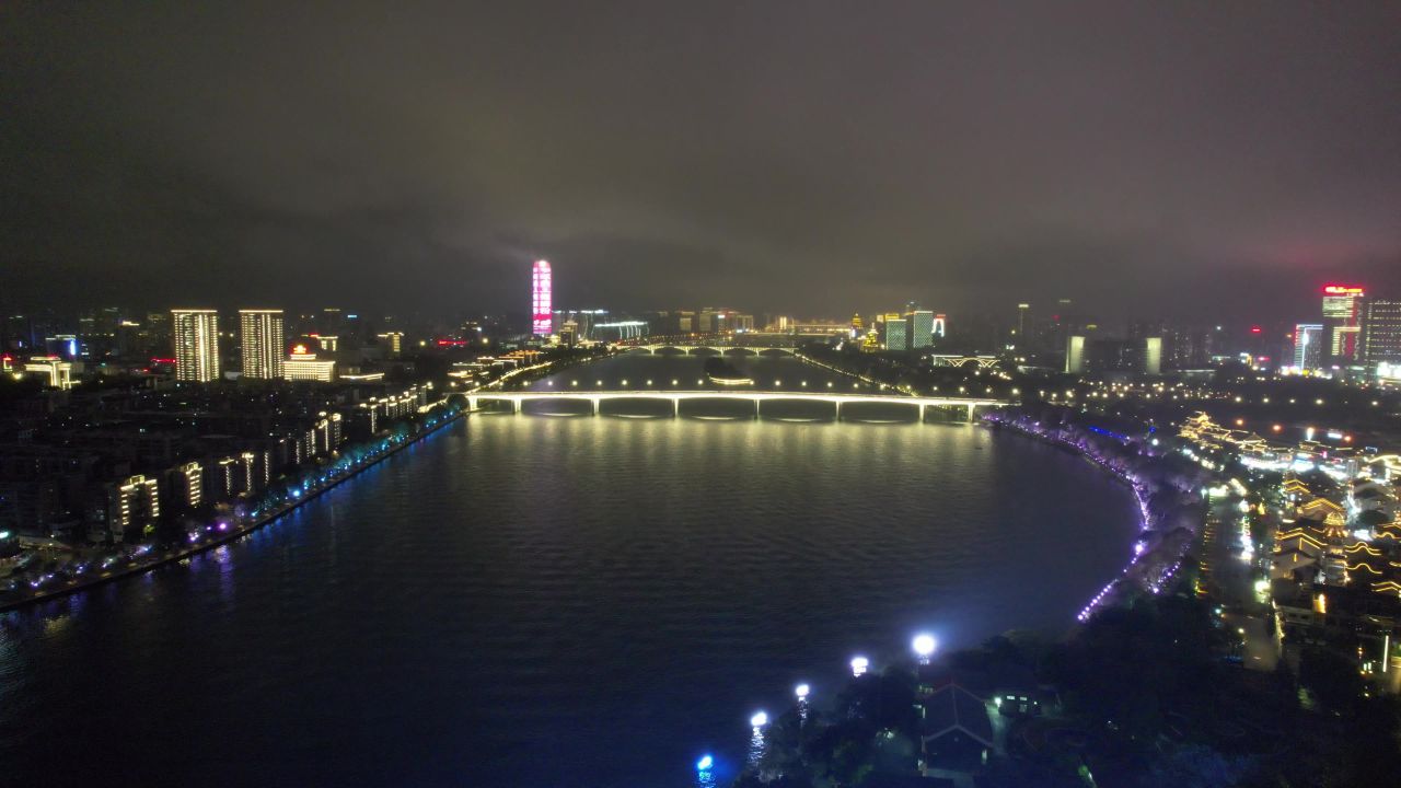 广西柳州柳江桥梁交通夜景灯光