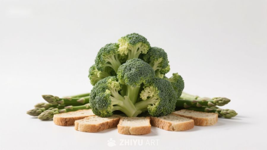 西兰花与面包片静物摆拍