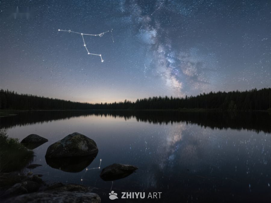 夜空银河映湖面，星座闪烁伴静谧 438