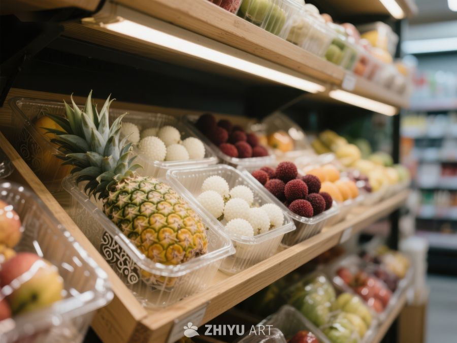 超市货架上的新鲜水果和甜点 101