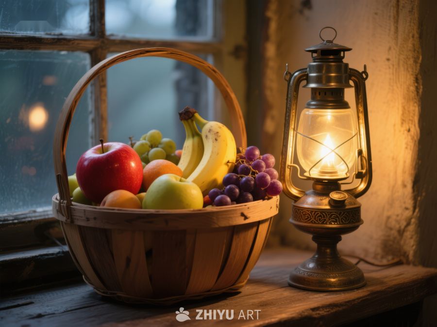 窗边果篮与暖灯 230