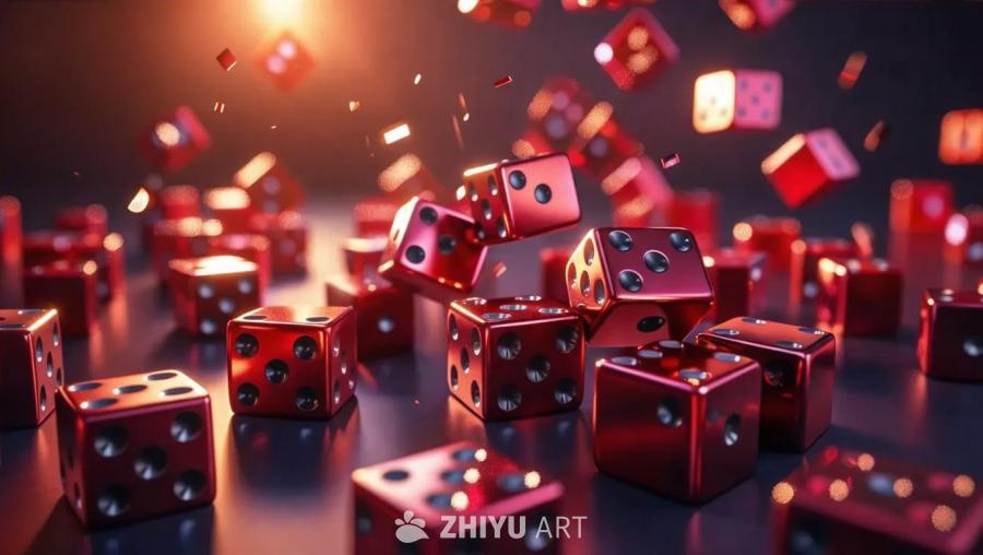 红黑渐变的3D多米诺结构。多米诺骨牌设计复杂，边缘