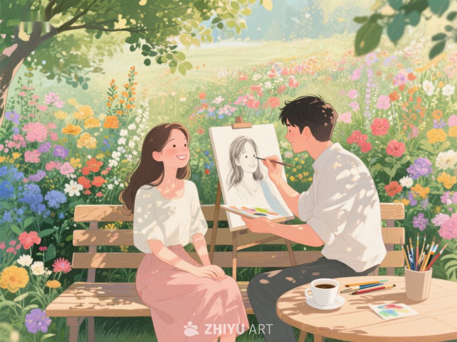 花园中绘画的温馨时刻 348