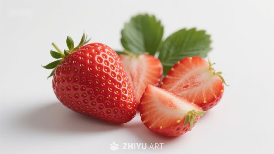新鲜草莓与切片展示