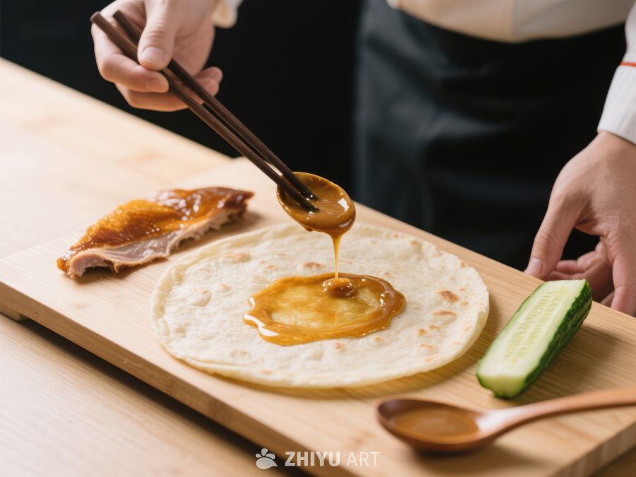 厨师正在制作酱料淋在饼上的美食 133