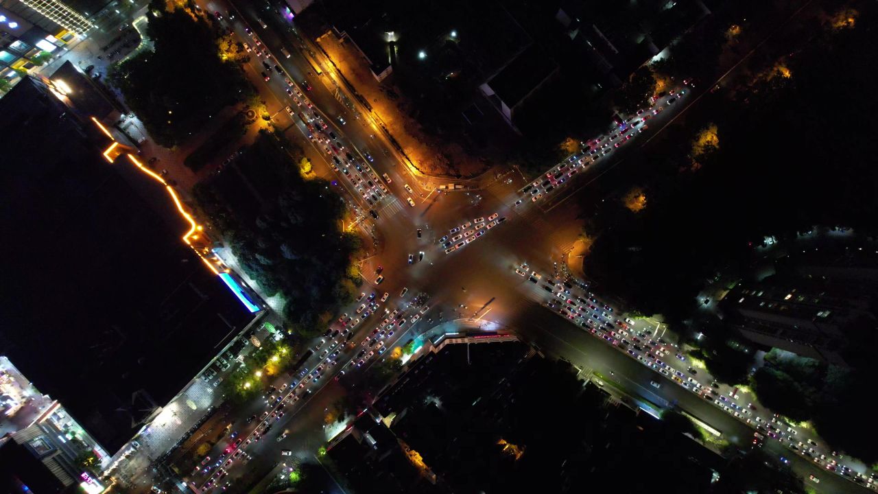 城市 夜景 高架桥 交通 航拍
