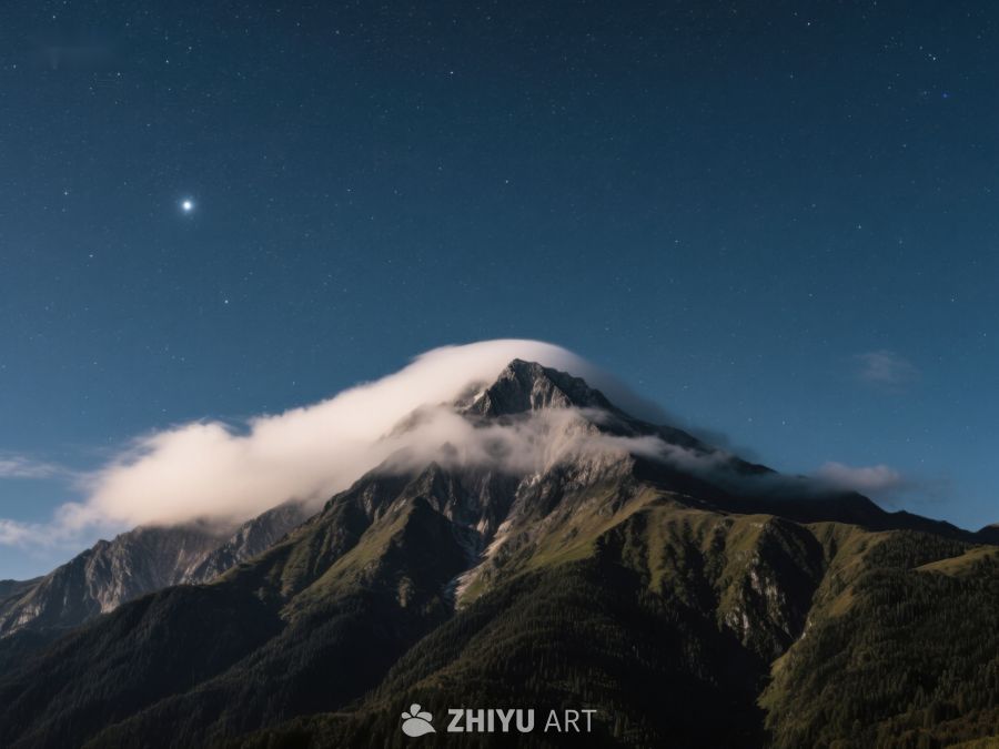 夜空下的云雾山峰 396