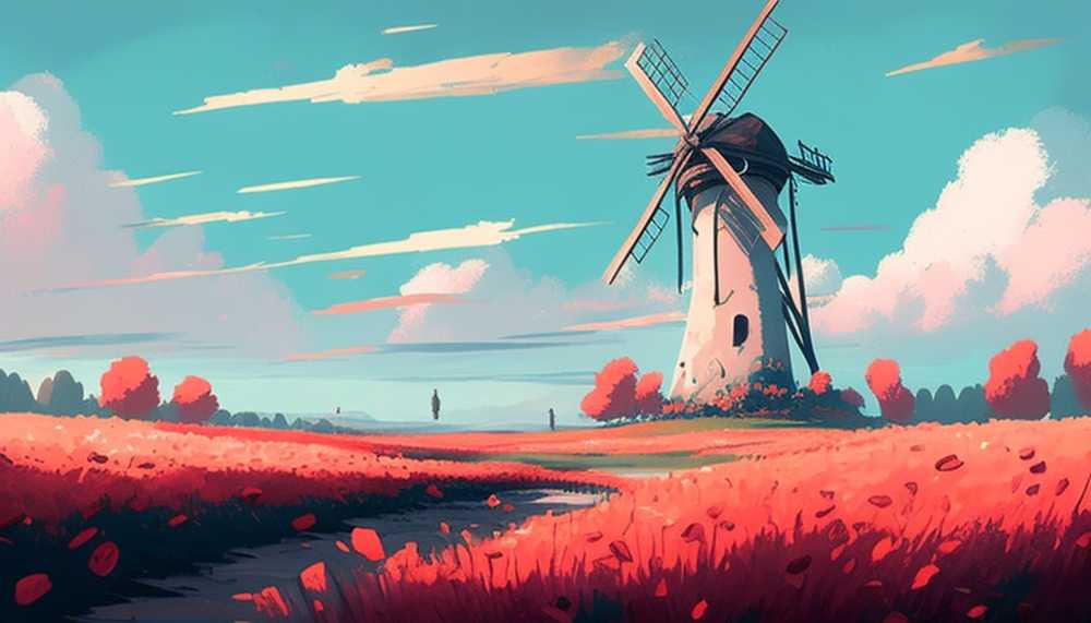 风车插画夏季美景