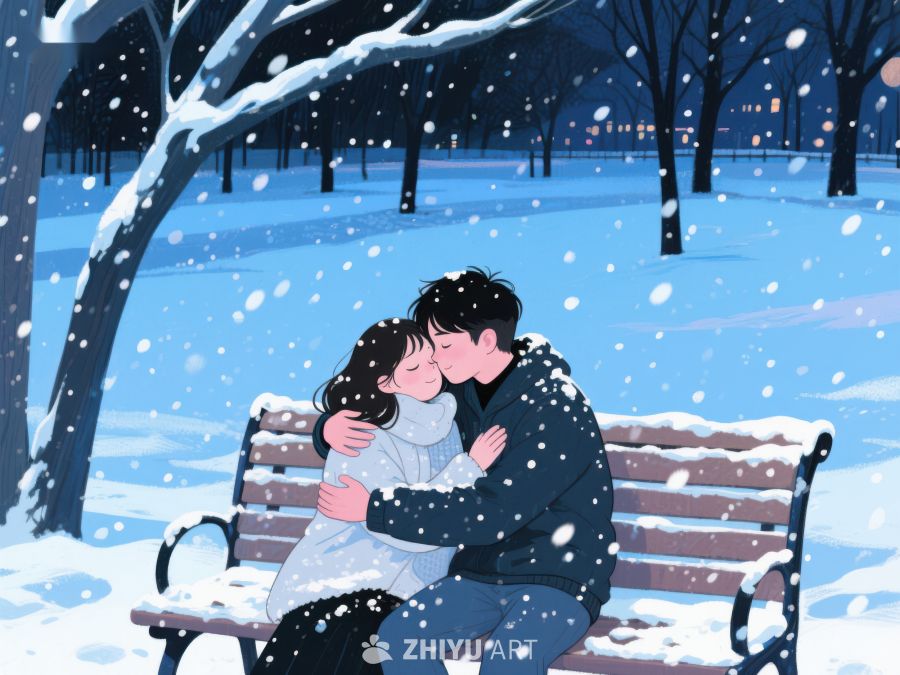 冬夜雪中情侣相拥 194
