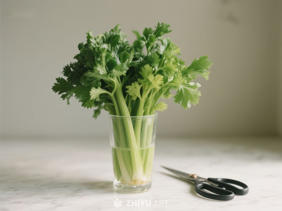 新鲜香菜置于玻璃杯中 620