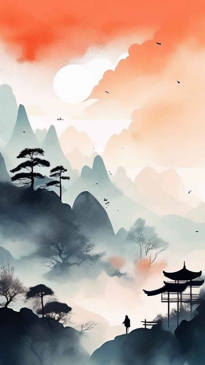 国潮山水画插画背景 17