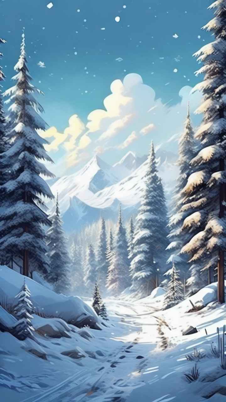 冬季背景图插画雪山雪景 114