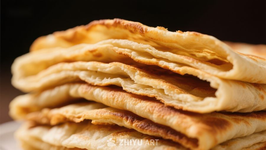 金黄酥脆的薄饼叠放